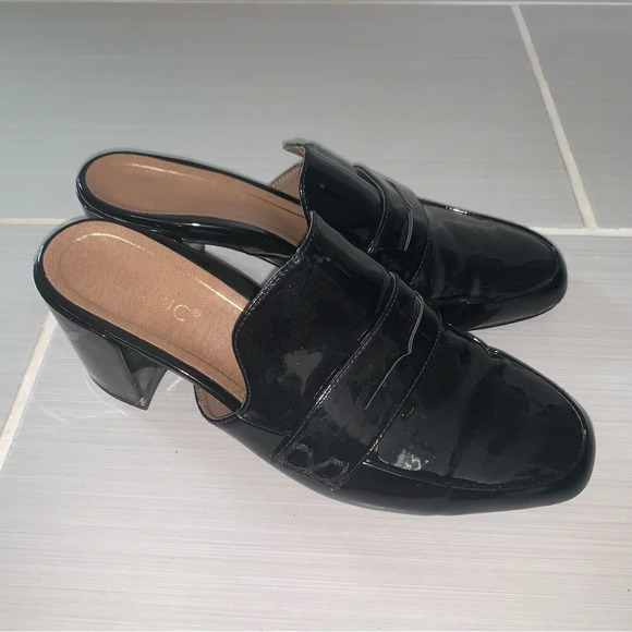 Vionic Annabel Patent Leather Open Back Loafer Mules Black 8 - Picture 2 of 10